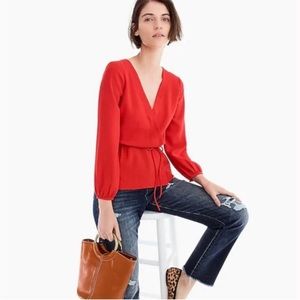 J. Crew Drapey crepe faux-wrap top - Red - Size 2